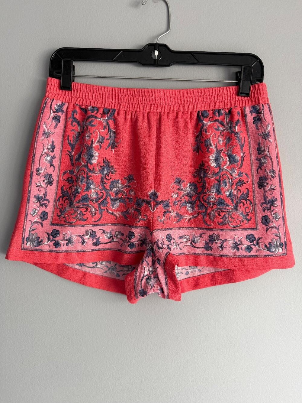 BCBG Max Azria Women Floral Print Shorts S Coral Pink Boho Romantic Cottagecore
